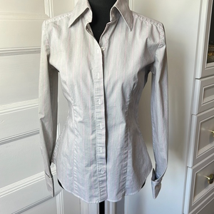 NEW YORK & COMPANY‎ WOMENS SIZE S BUTTON DOWN PIN STRIPPED BLOUSE